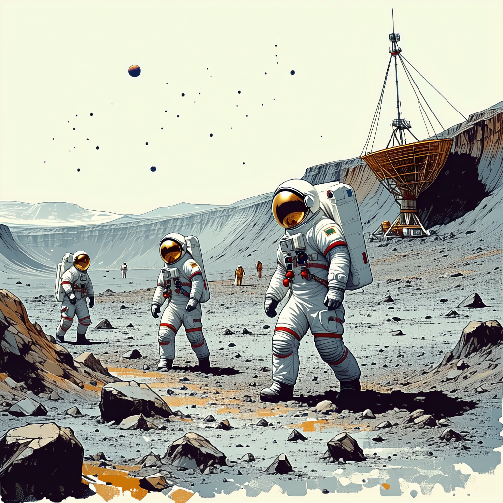 In The Image, There Are Three Astronauts Standing On A Rocky Surface, Possibly On The Moon