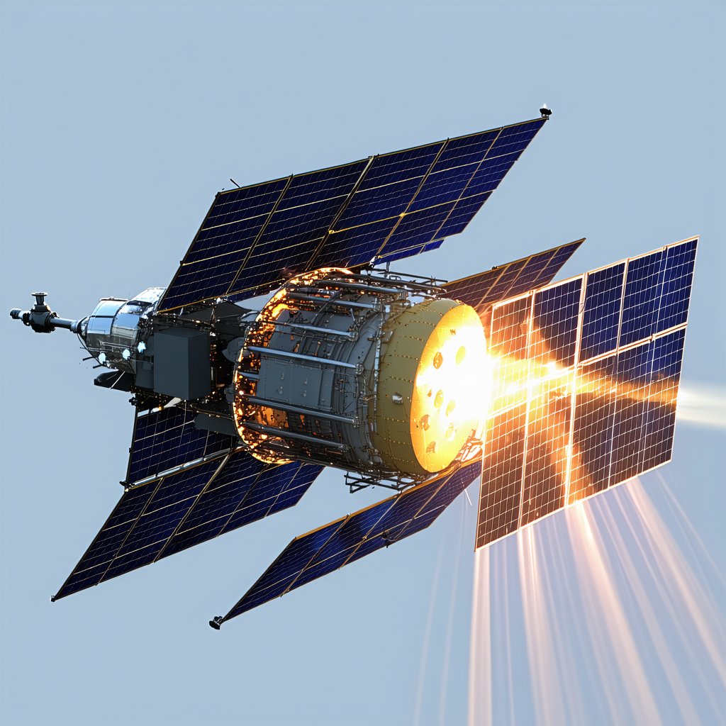 A Space Shuttle Is Shown In A Close-up View, With Its Solar Panels Fully Extended