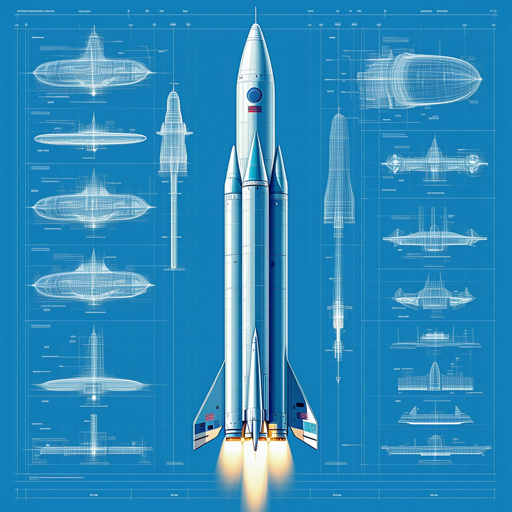 A Space Shuttle Is Shown In A Blue And White Drawing