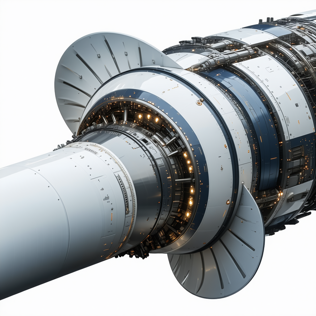A Large, White, And Blue Turbine Engine Is Shown In A Close-up View