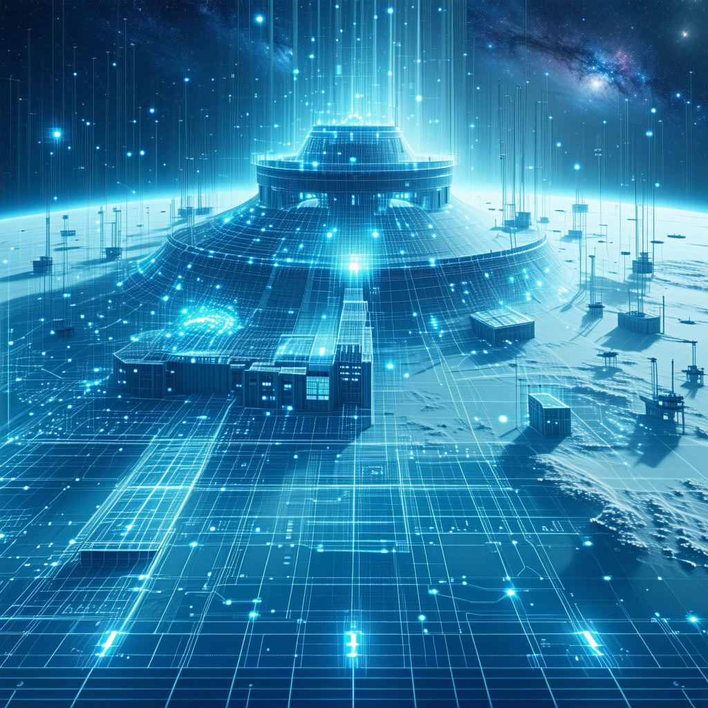 futuristic, computer-generated scene space station