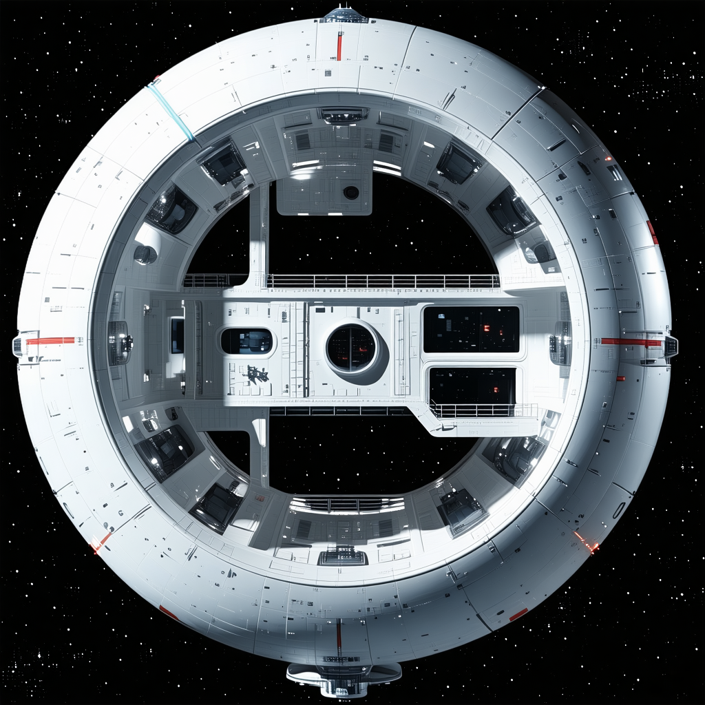 The Image Is A Close-up Of A Space Station, Which Appears To Be A Large, White