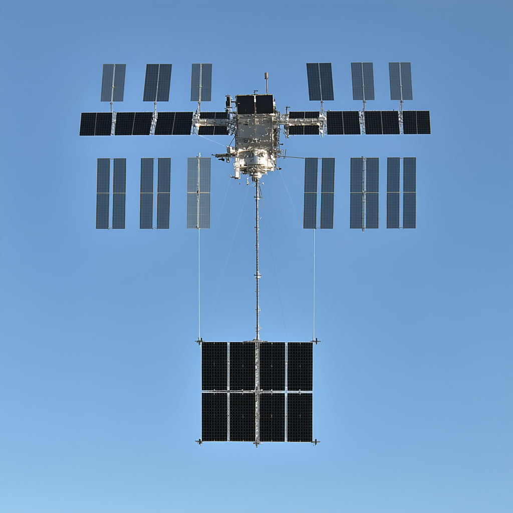 A Satellite In The Sky, Suspended By A Long Cable