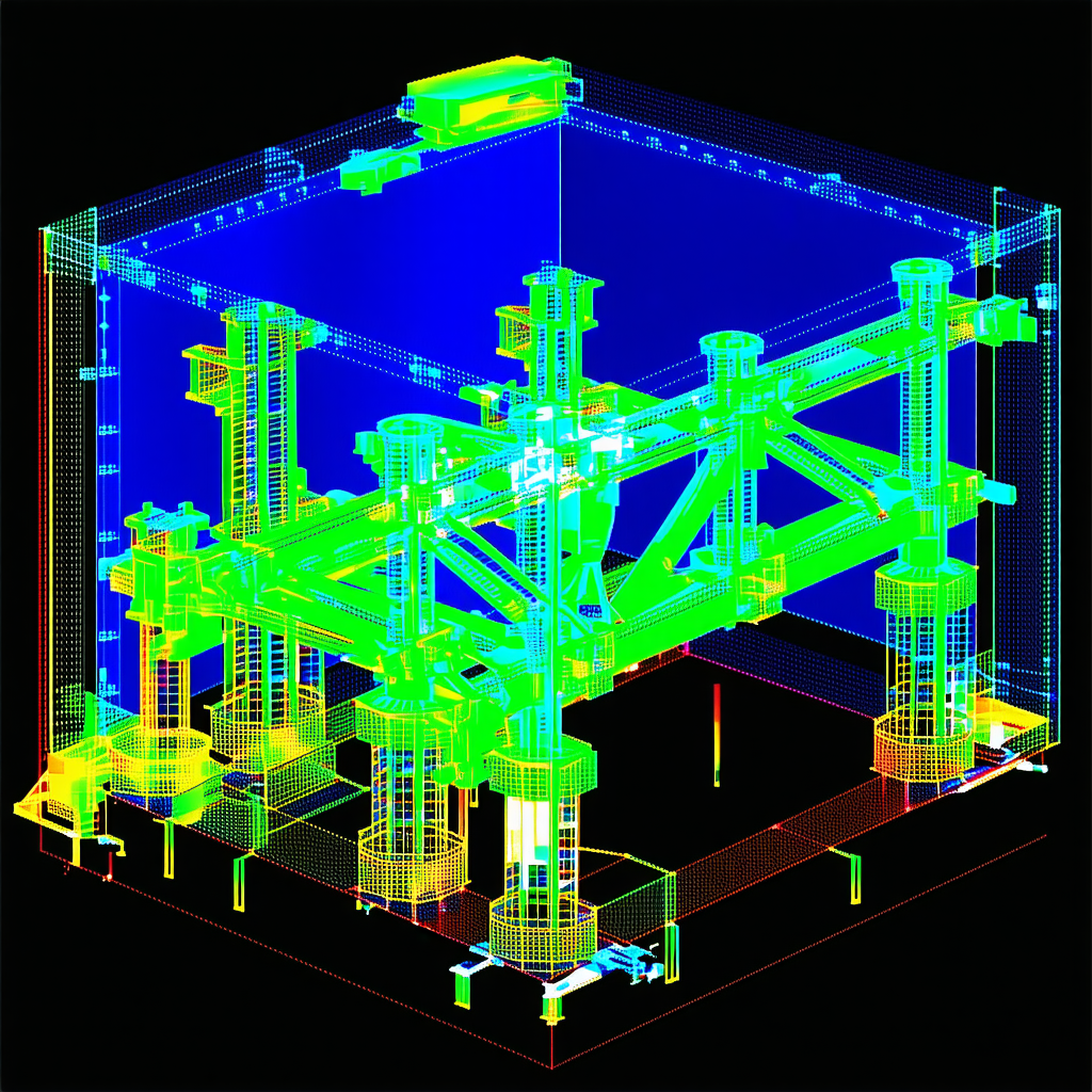 A Large, Three-dimensional Model Of A Building Is Displayed In A Computer-generated Environment