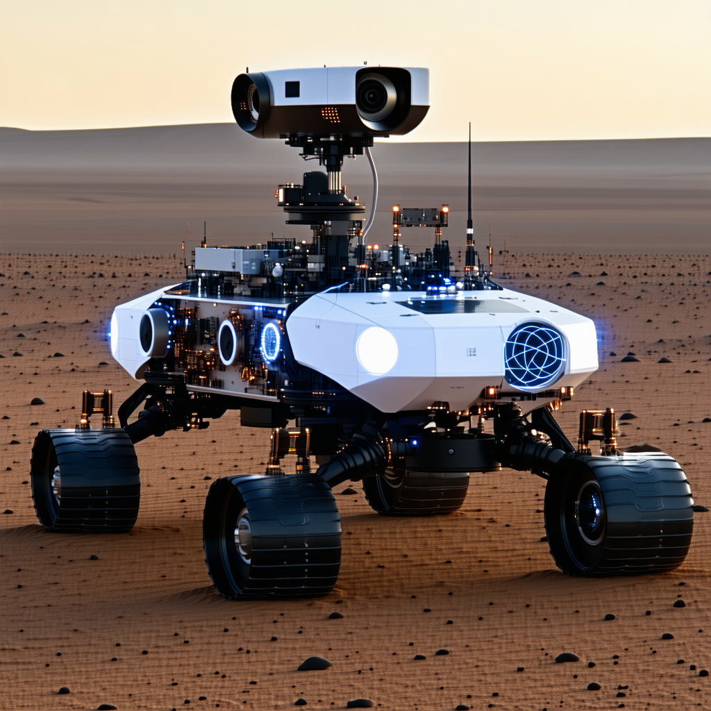 A White Robot Is Sitting On A Dirt Field