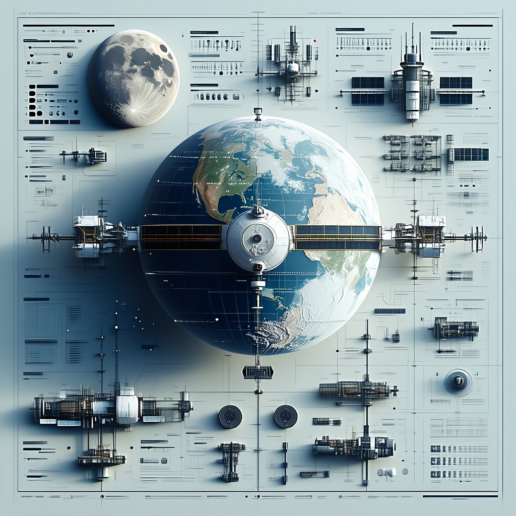 The Image Is A Detailed Illustration Of A Space Station, With A Large Globe Of Earth At Its Center