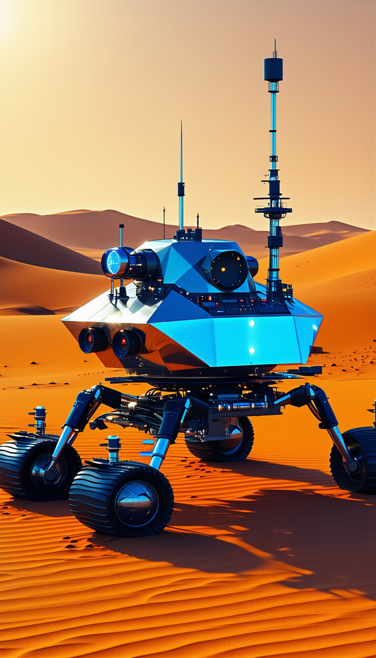 A Futuristic Robotic Vehicle With A Large Dome On Top, Resembling A Spacecraft