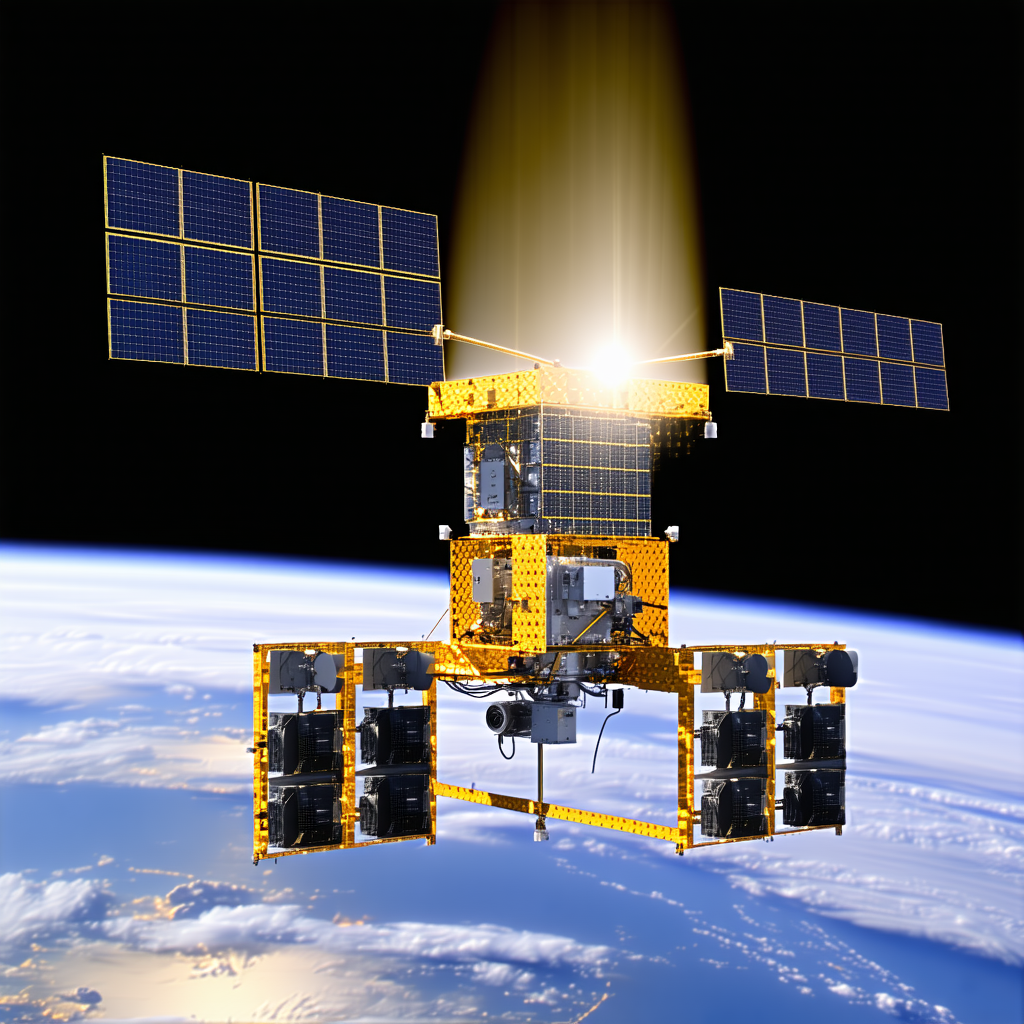 A Spacecraft With A Large Satellite Dish On Top Of It