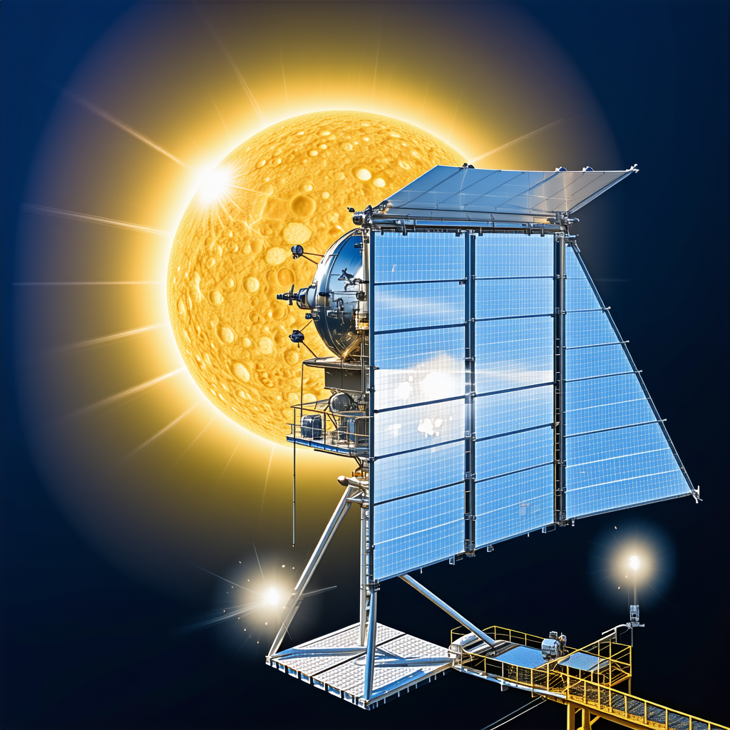 A Large Solar Panel With A Sun In The Background