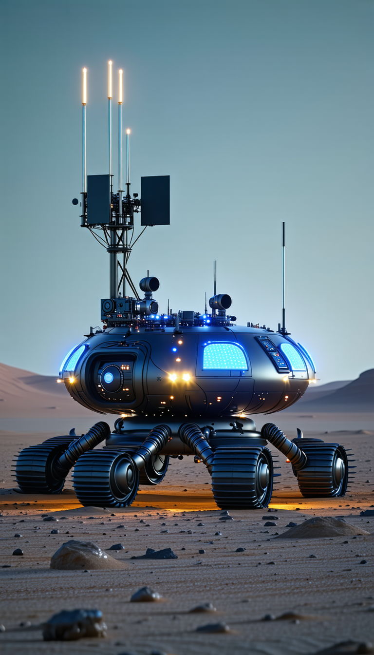 A Futuristic Vehicle With A Large Dome On Top, Resembling A Spacecraft Or A Rocket