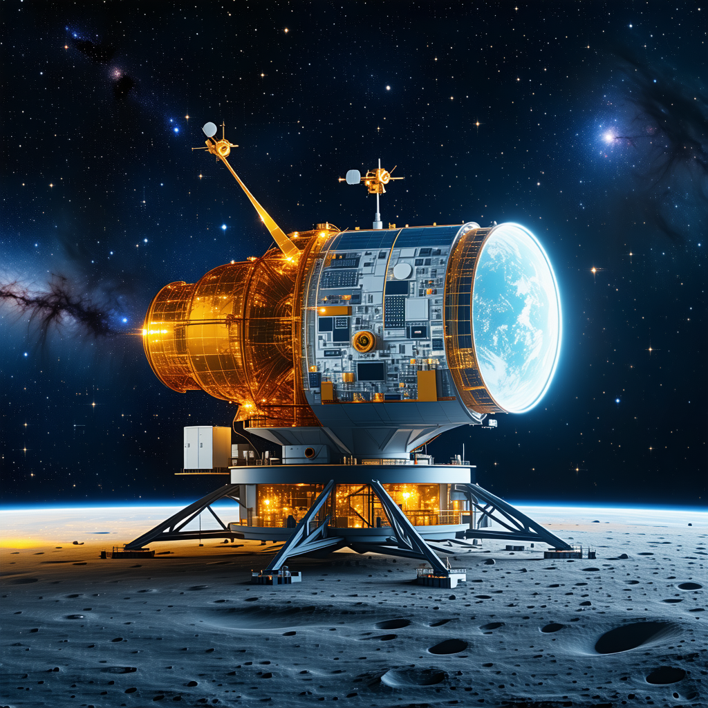 A Spacecraft, Possibly A Satellite Or A Rocket, Sitting On The Surface Of The Moon
