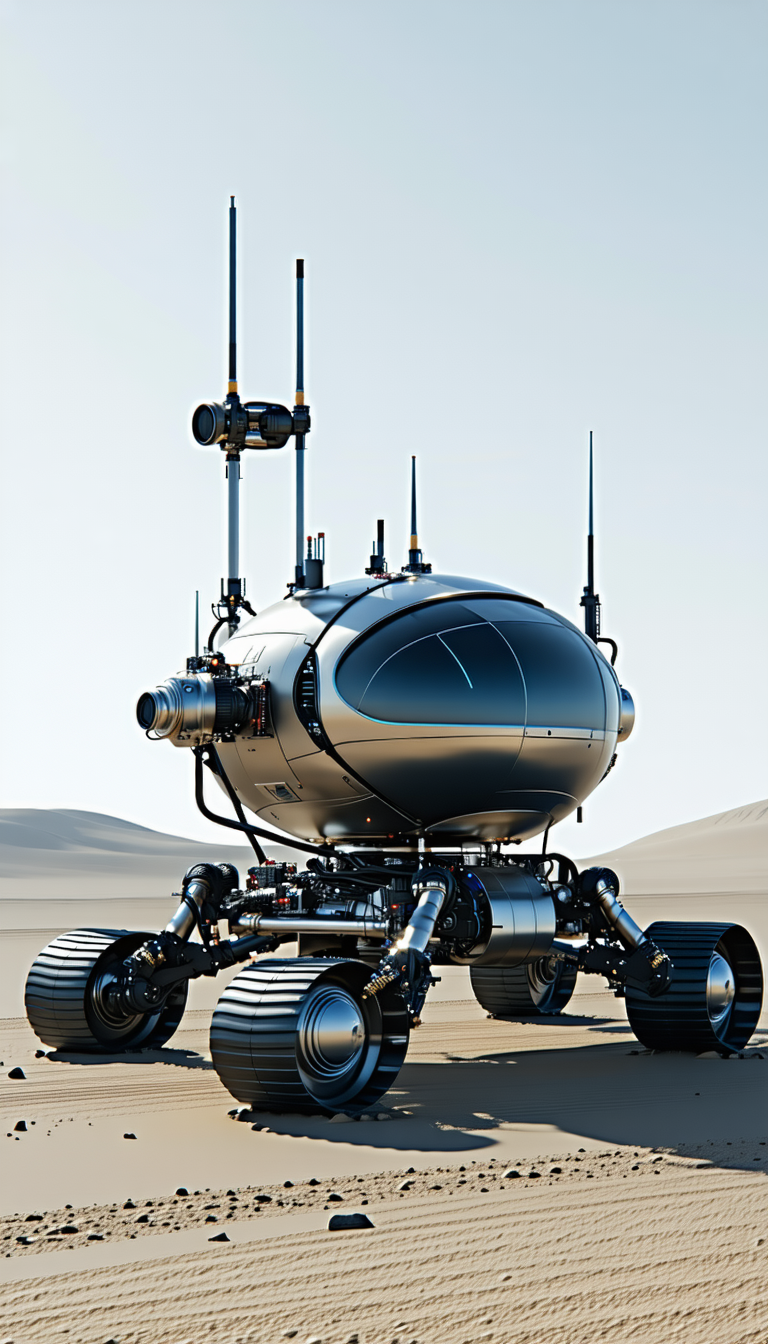 A Futuristic Vehicle With A Large Dome On Top, Resembling A Spacecraft Or A Rocket