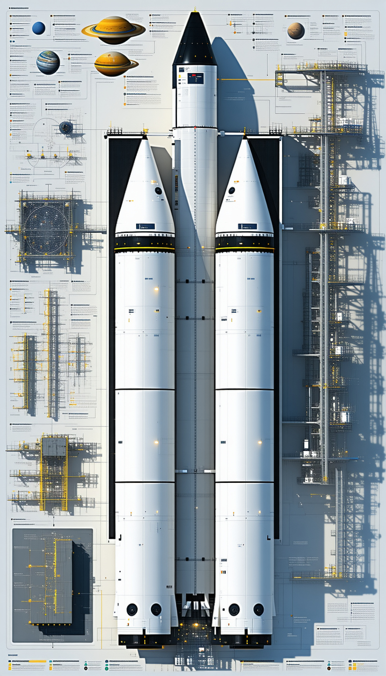 A Large White Rocket With Two Engines On Its Side, Parked In A Hangar