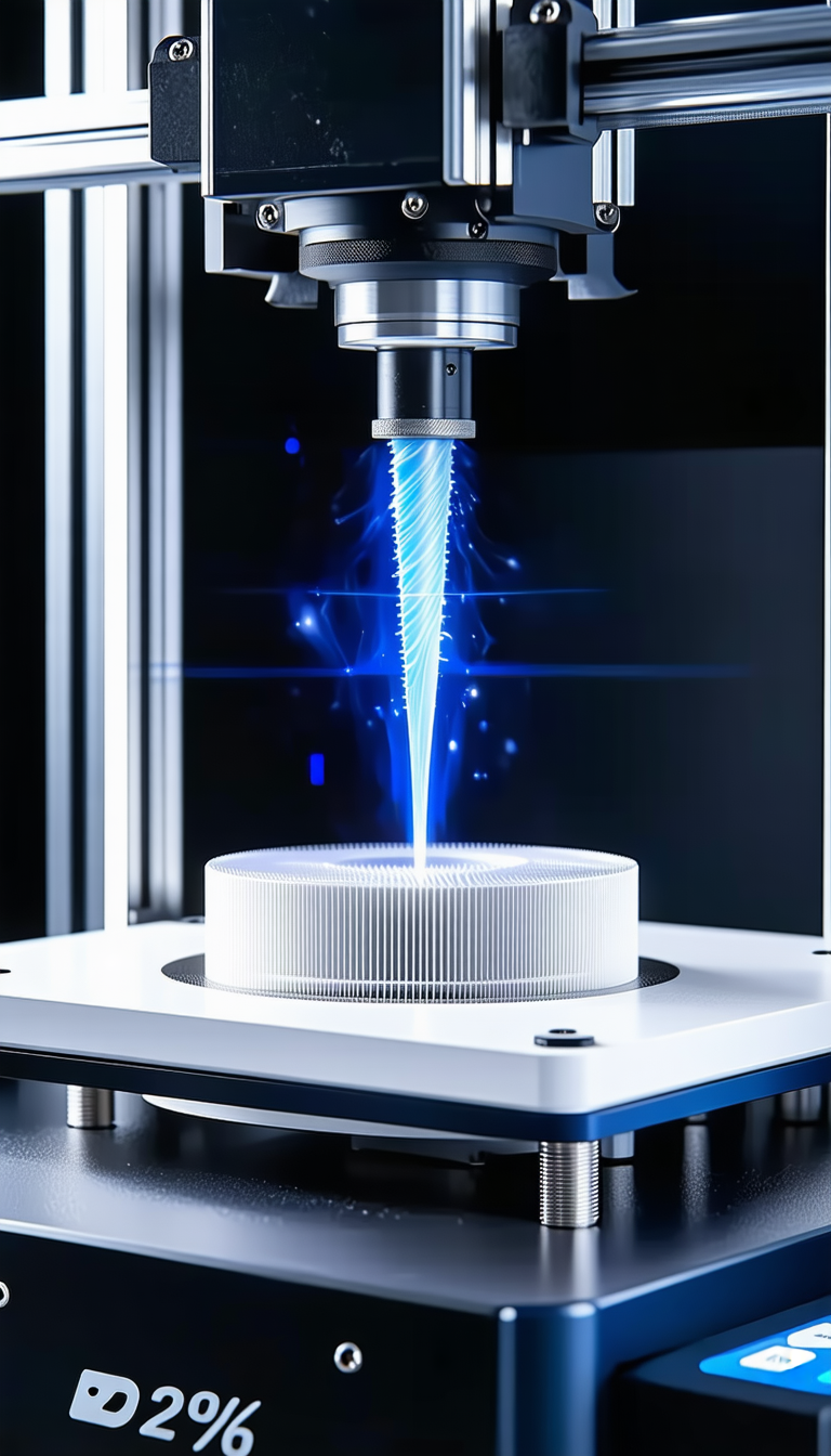 A Blue Laser Is Cutting Through A White Plastic Object, Creating A Sparkling Effect