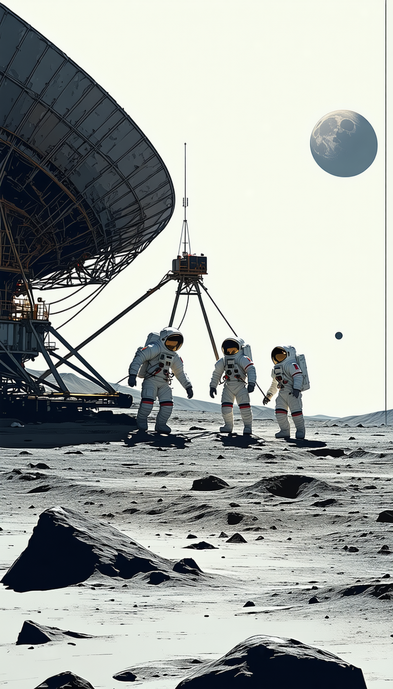 In The Image, There Are Three Astronauts Standing On The Moon, Wearing Their Space Suits