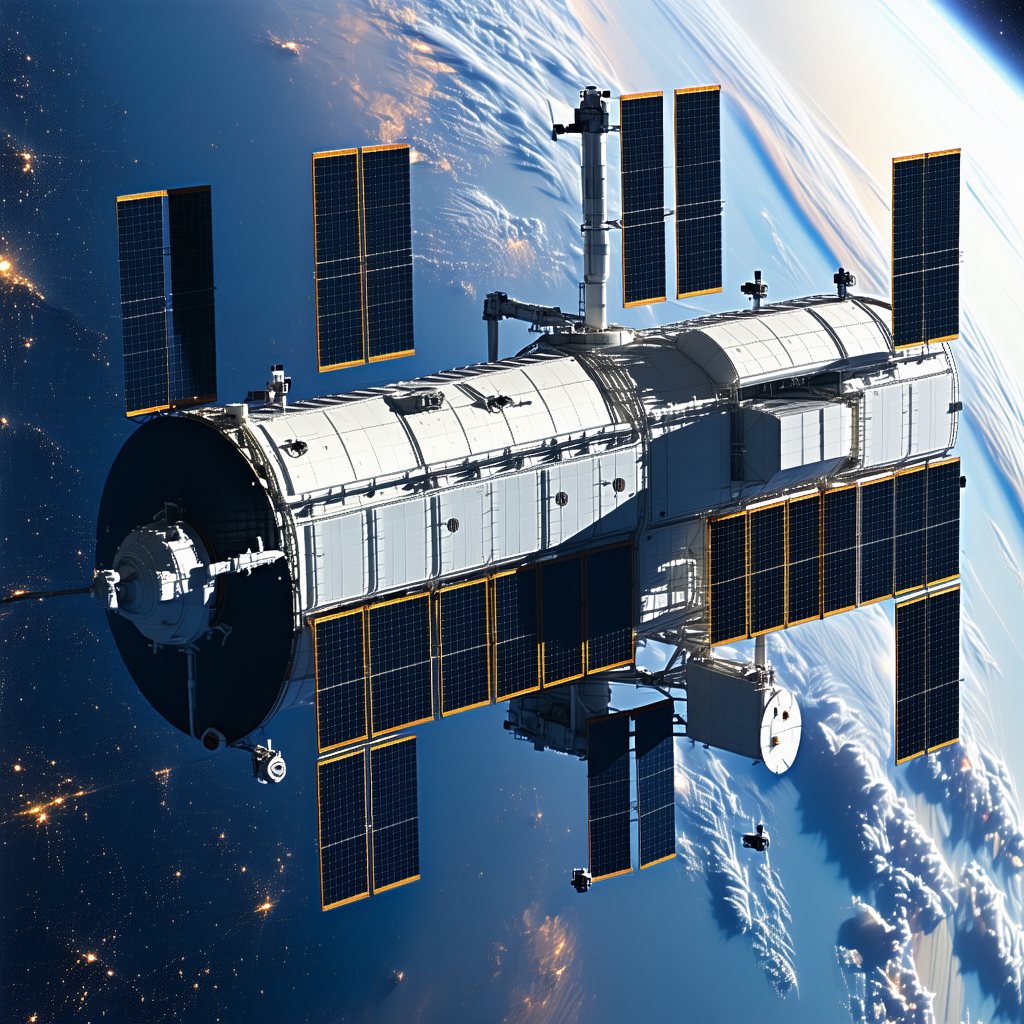 A Space Station With A Large Satellite Dish On Top Of It