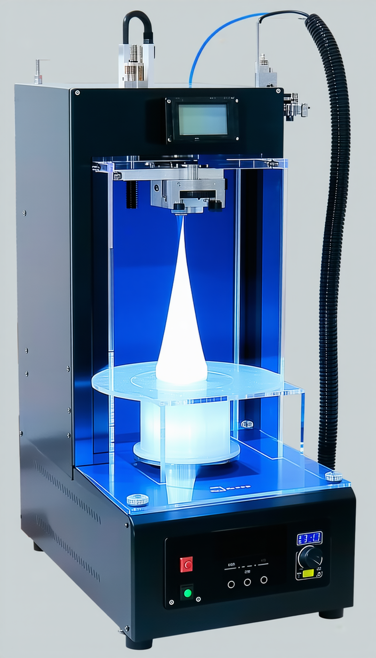 A Blue 3d Printer Is Creating A White Object, Which Appears To Be A Small White Cone