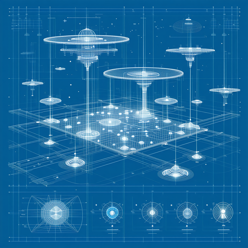 The Image Is A Blue And White Drawing Of A Futuristic City
