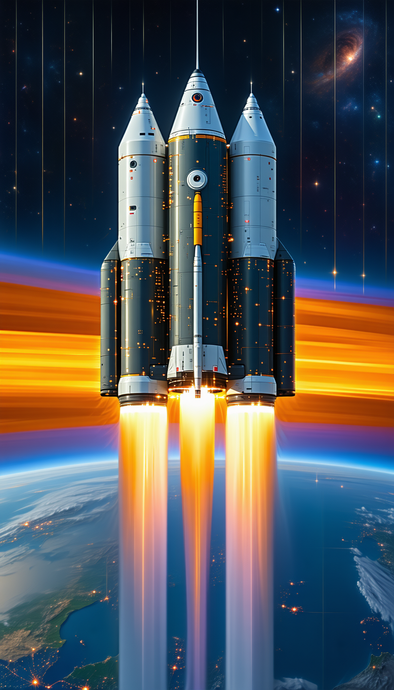 A Rocket Is Shown In The Image, With Its Booster Rockets Lit Up