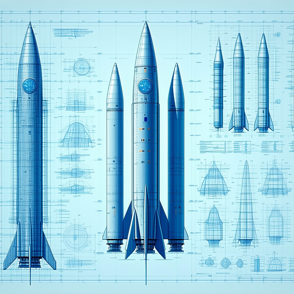 A Blue Rocket Ship Is Shown In A Detailed Drawing