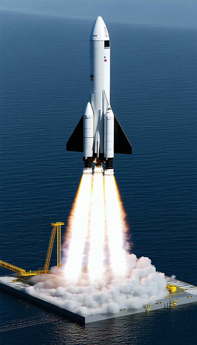 A Space Shuttle Launching Into The Sky, With A Large Rocket Booster Trailing Behind It