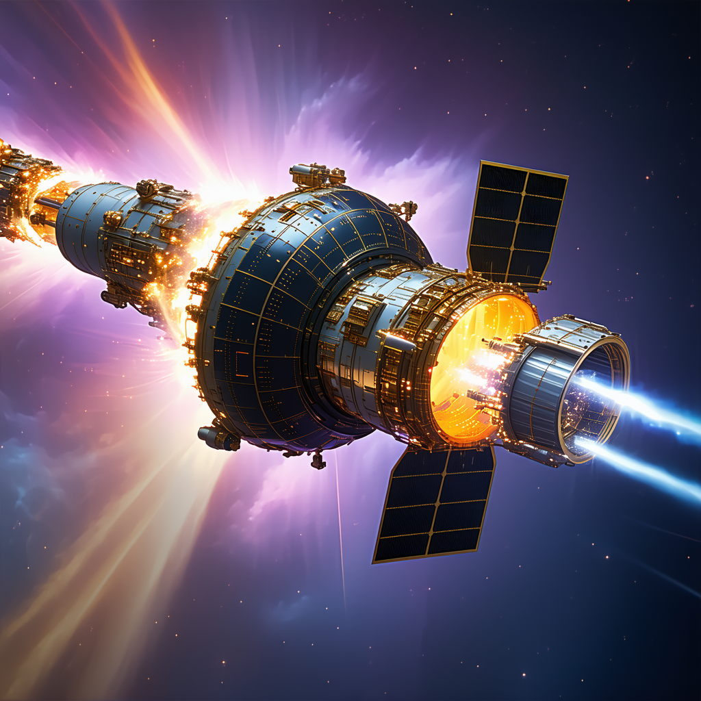 A Spacecraft With A Large, Round, Blue Structure On The Front