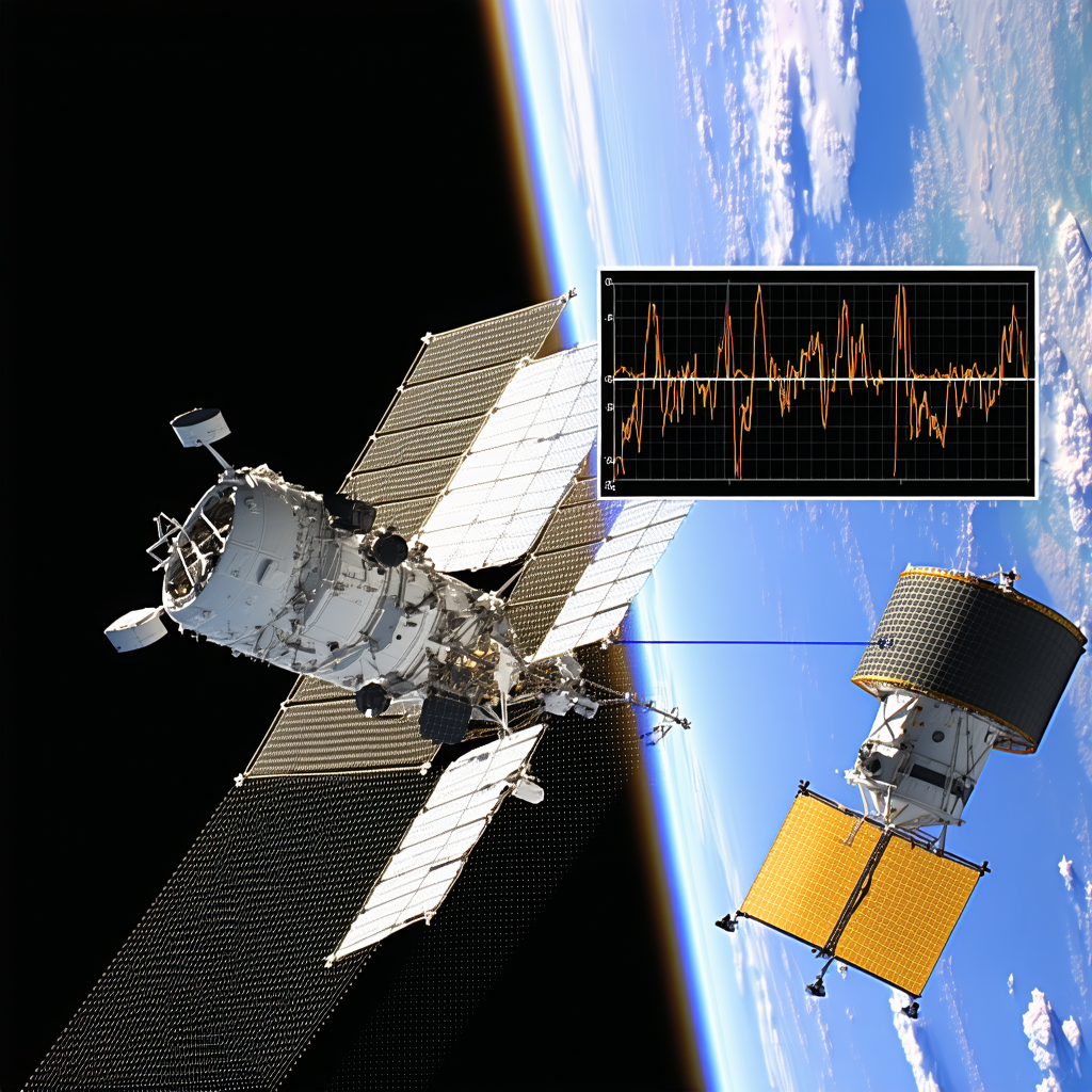 A Space Shuttle And A Small Satellite Flying In The Same Direction