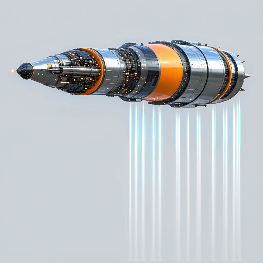 A Large, Futuristic Spacecraft Is Shown In A White