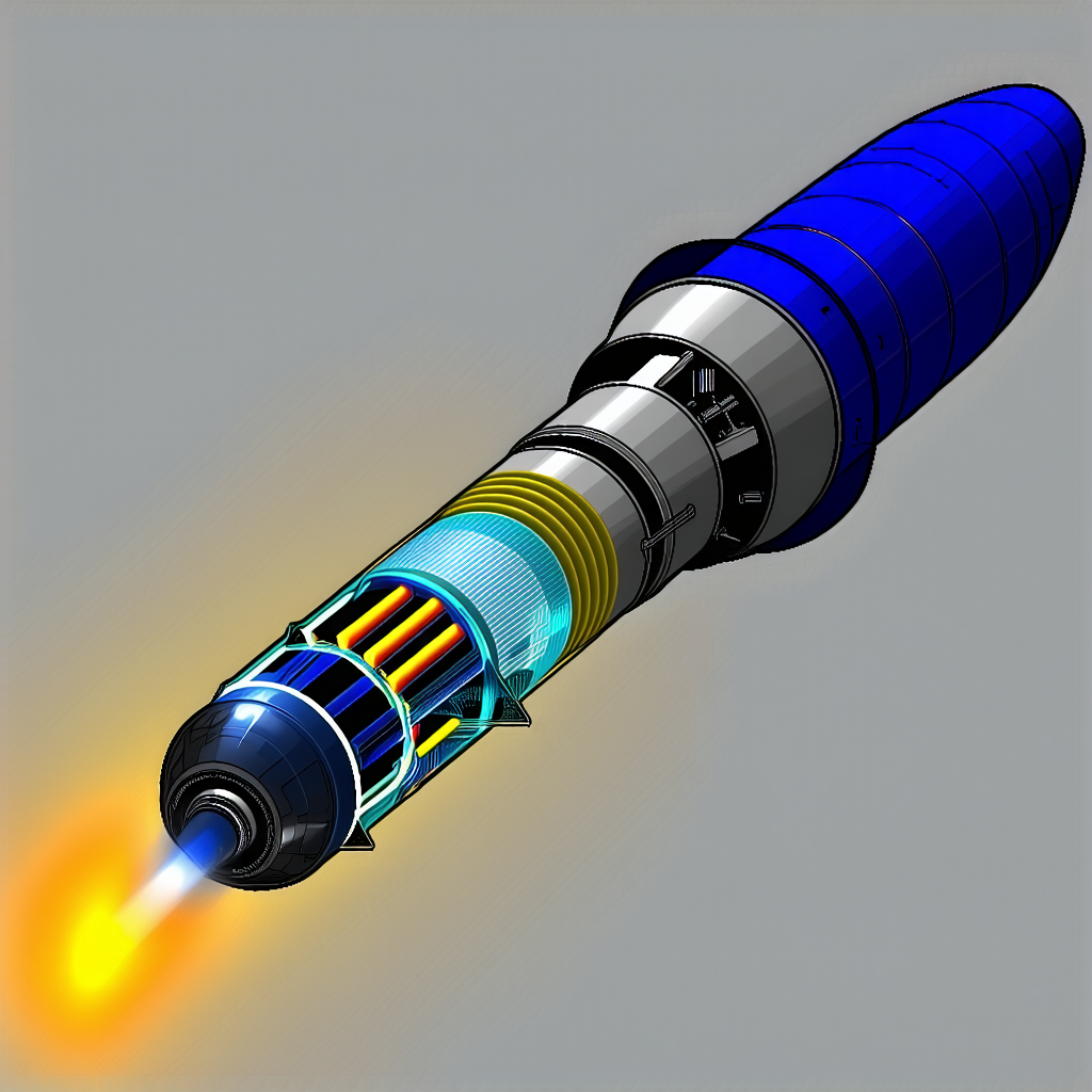 A Blue And Yellow Rocket Is Shown In A 3d Animation