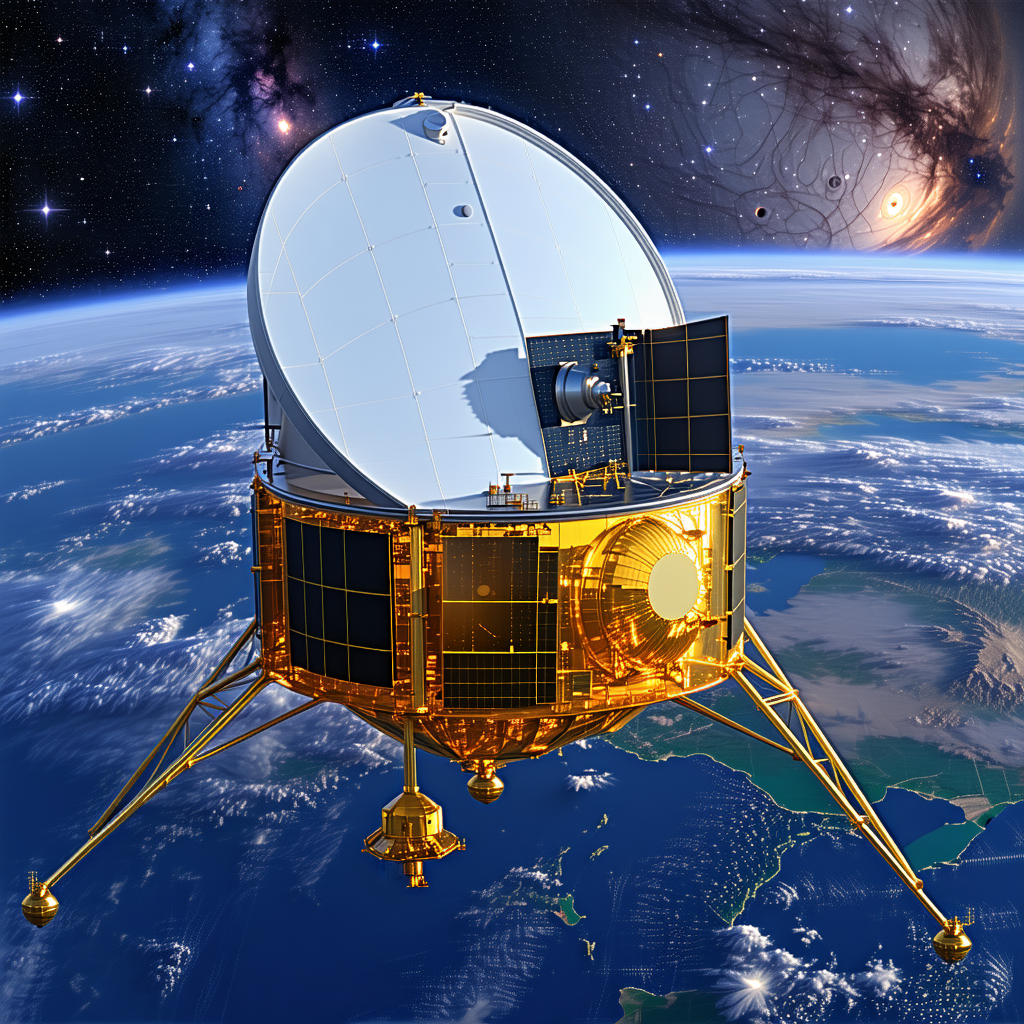 A Spacecraft, Possibly A Satellite Or A Space Shuttle, Flying Over A Beautiful Blue Planet