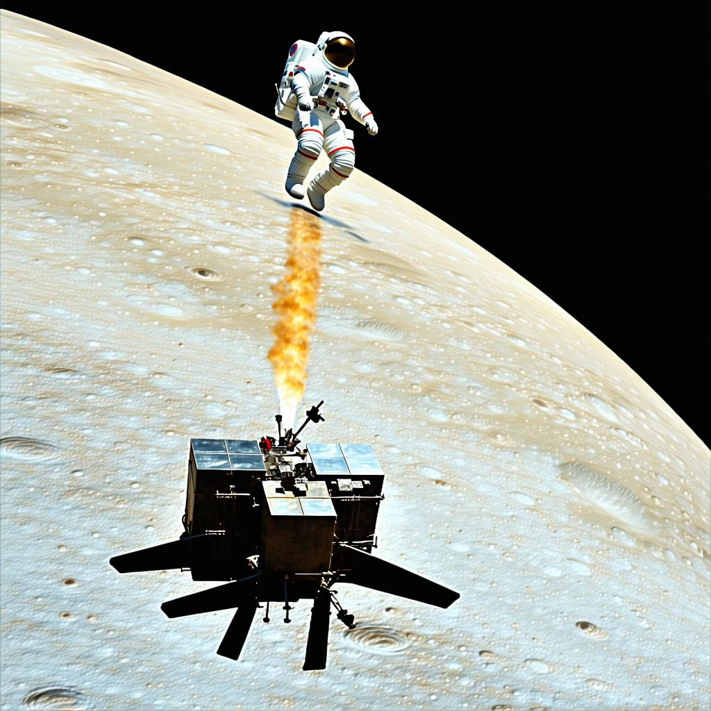 A Space Shuttle Is Flying Over A Moon, With A Space Station In The Background