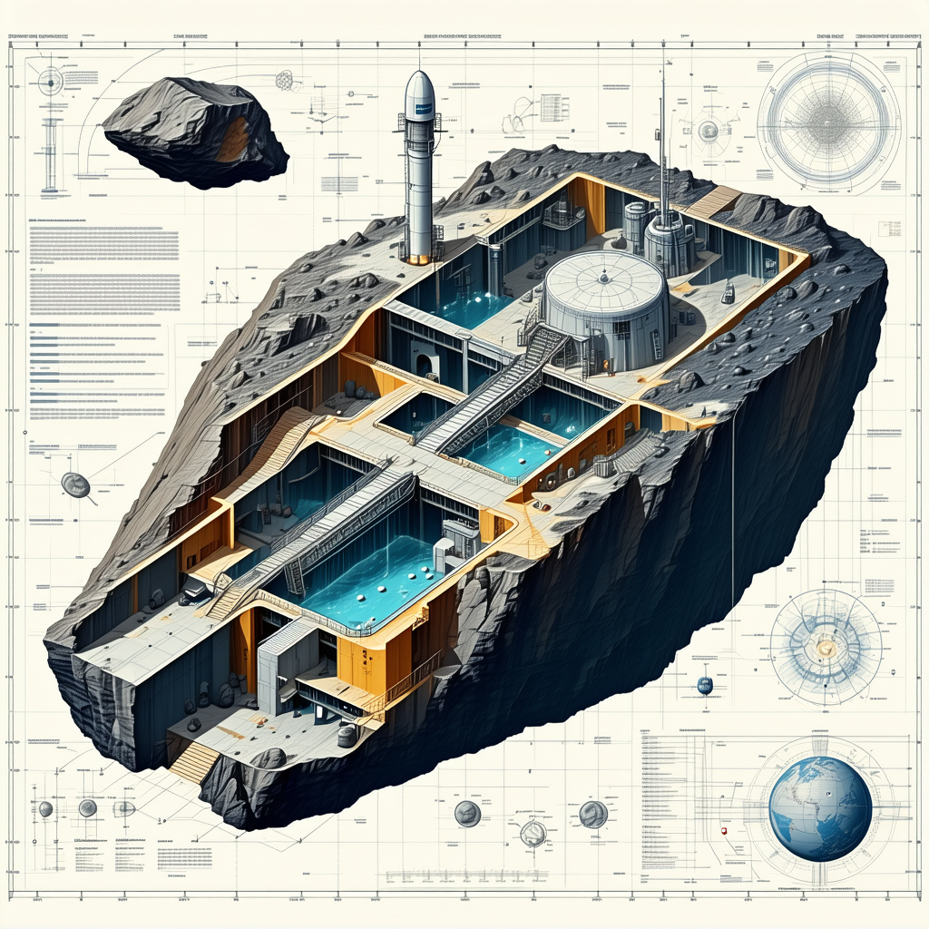 A Large, Intricate Drawing Of A Space Station Is Shown, With A Focus On The Interior