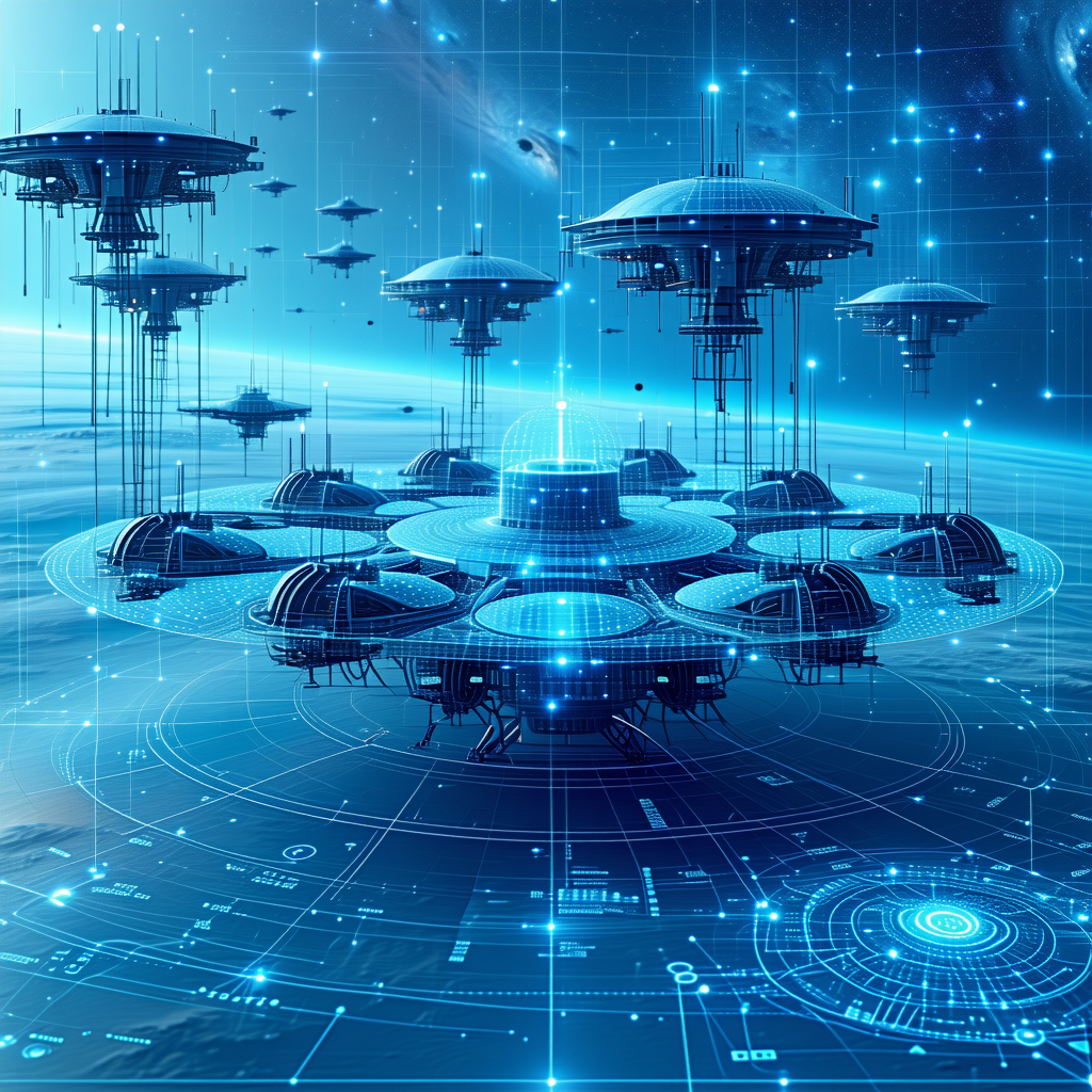 In This Futuristic Scene, A Group Of Spacecraft Is Floating In The Vastness Of Space