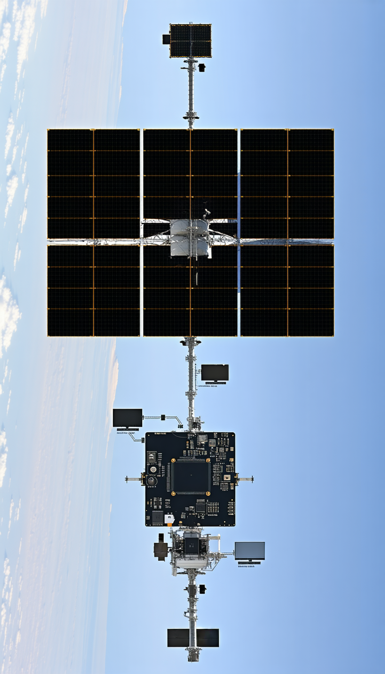 A Space Station Is Shown In The Image, With A Large Solar Panel On The Side