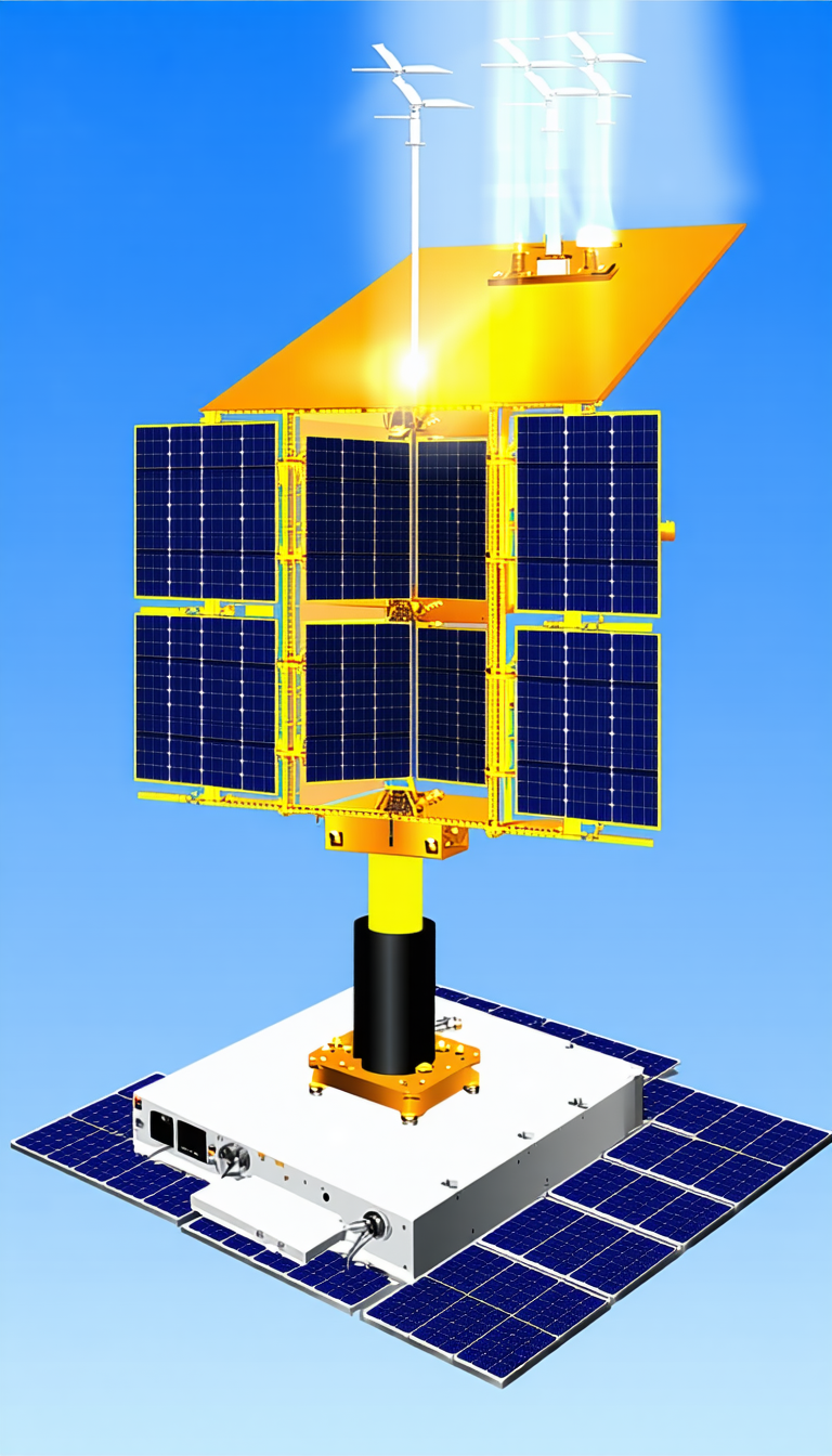 A Small, Yellow Satellite On A White Base