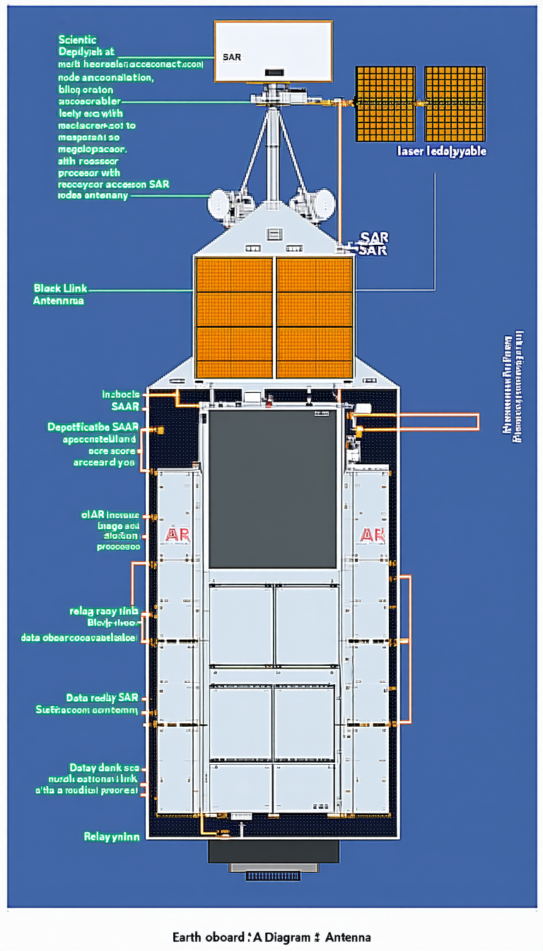 A Large Spacecraft Is Shown In A Diagram, With Various Parts Labeled