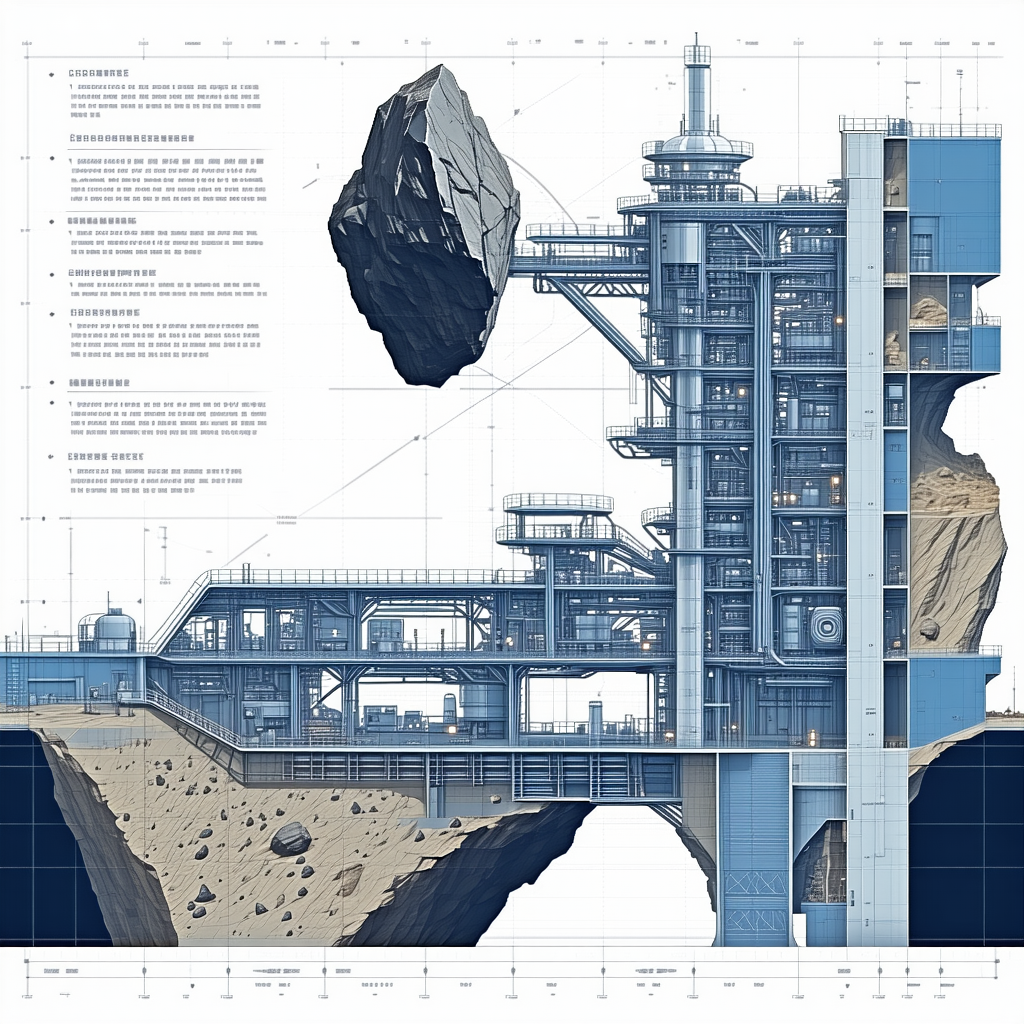 The Image Is A Blueprint Of A Large Structure, Possibly A Building Or A Bridge