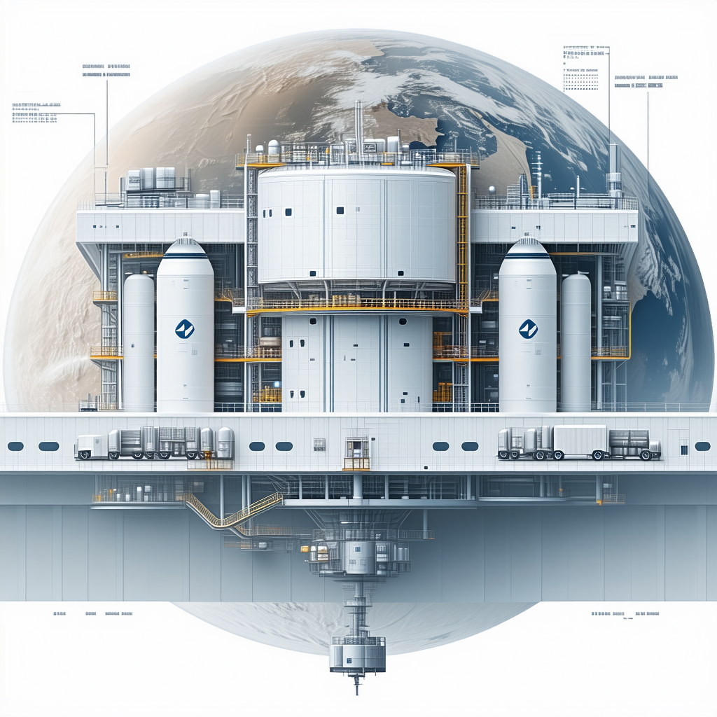 A Large White Building Is Shown In A Drawing, With A Globe Of The Earth In The Foreground
