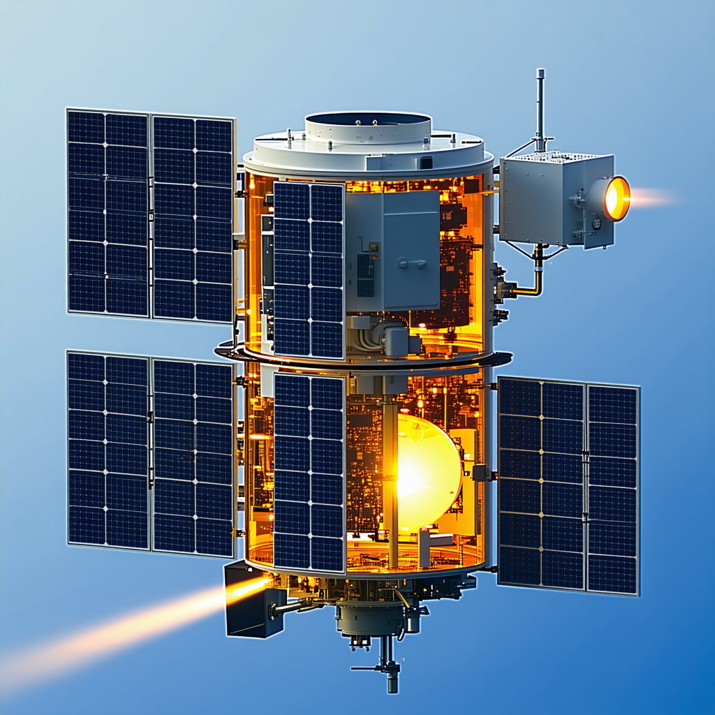 A Spacecraft Is Shown In A Close-up View, With Its Solar Panels And Other Components Clearly Visible