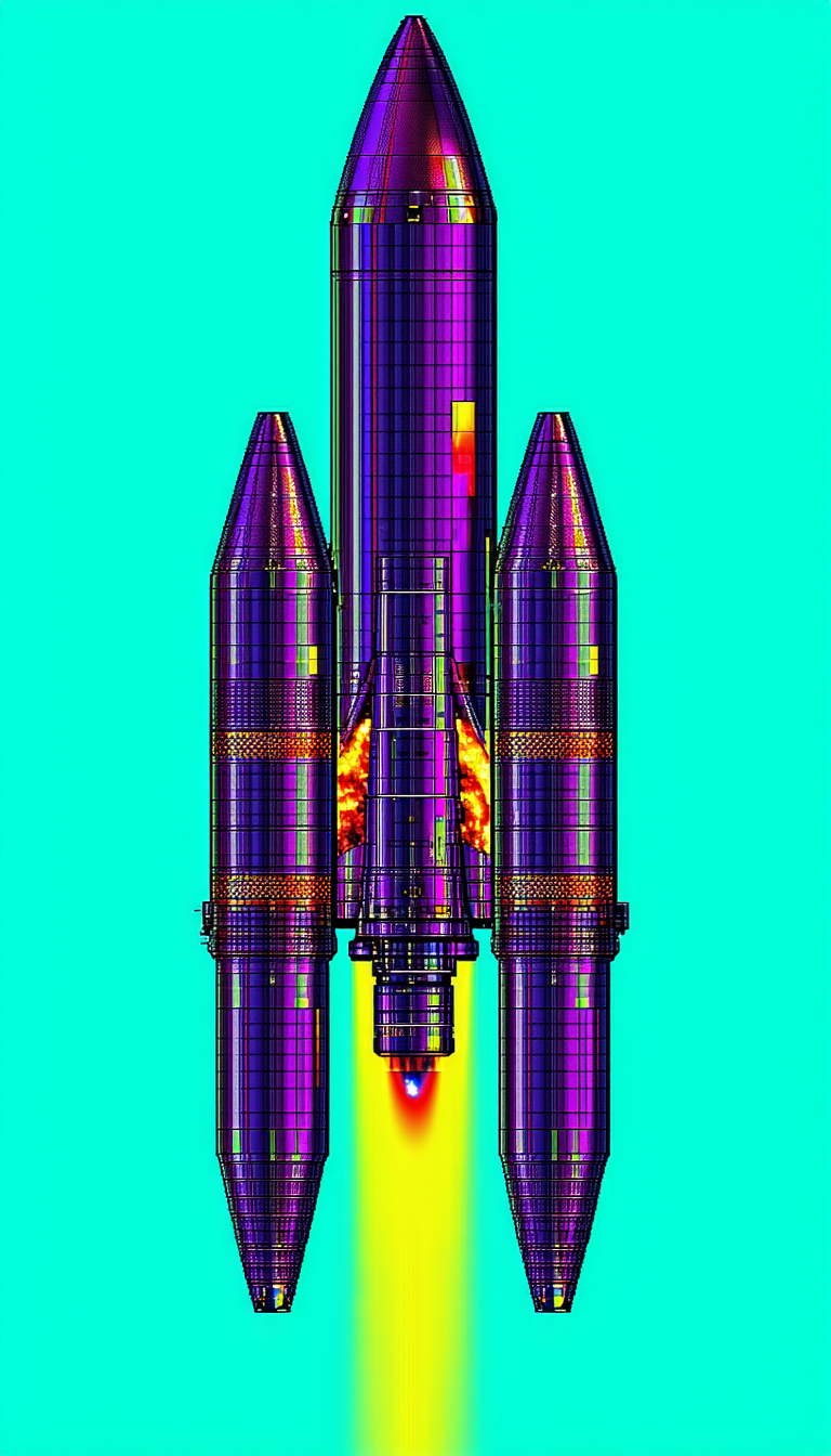A Purple Rocket Ship Is Shown In A Blue Background