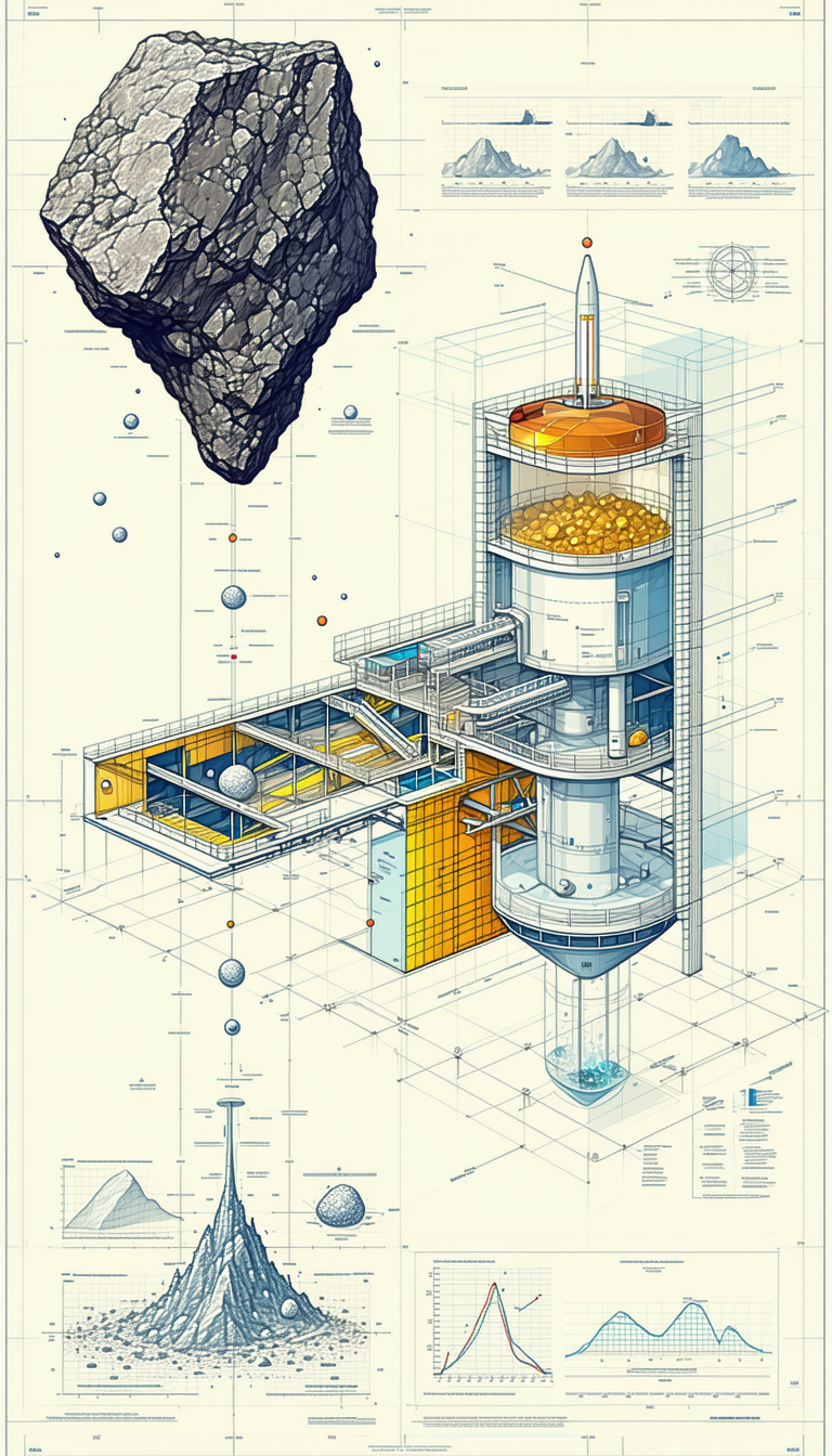 A Large, Futuristic Building Is Depicted In A Blue And White Drawing