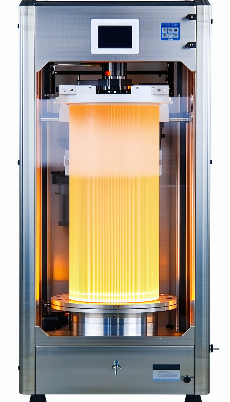 A Large Machine Is Shown In The Image, With A Yellow Light Shining Through It