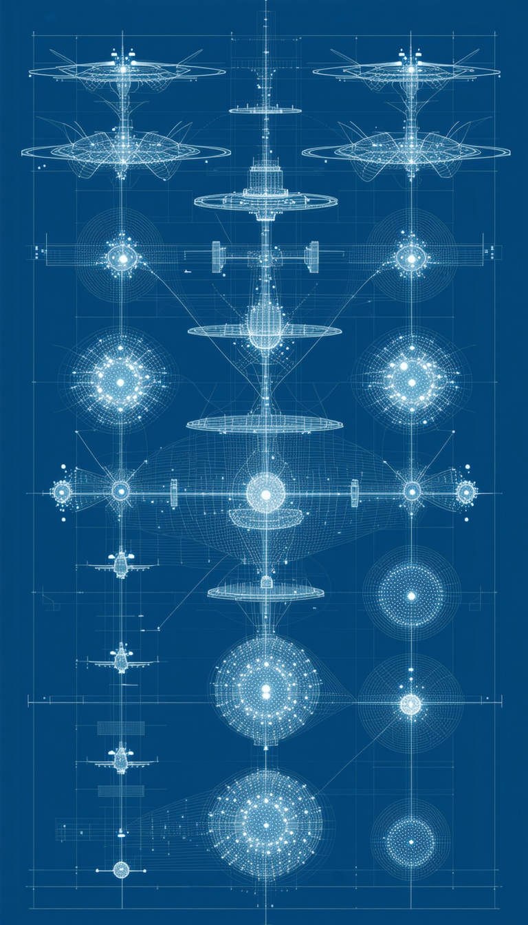 A Blue Background With A Series Of White And Blue Circles And Lines