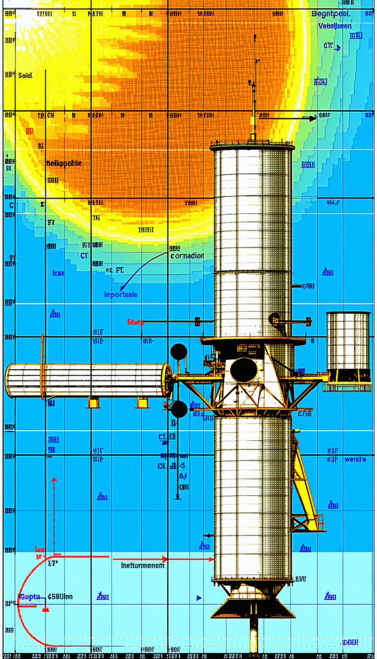 A Large Structure Is Shown In A Blue And White Drawing