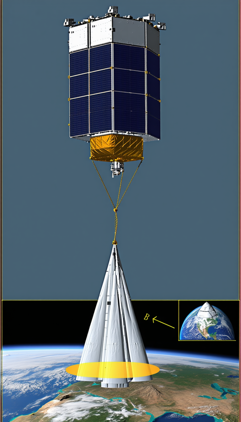 A Large White Satellite, Which Appears To Be A Space Station, Floating In The Air