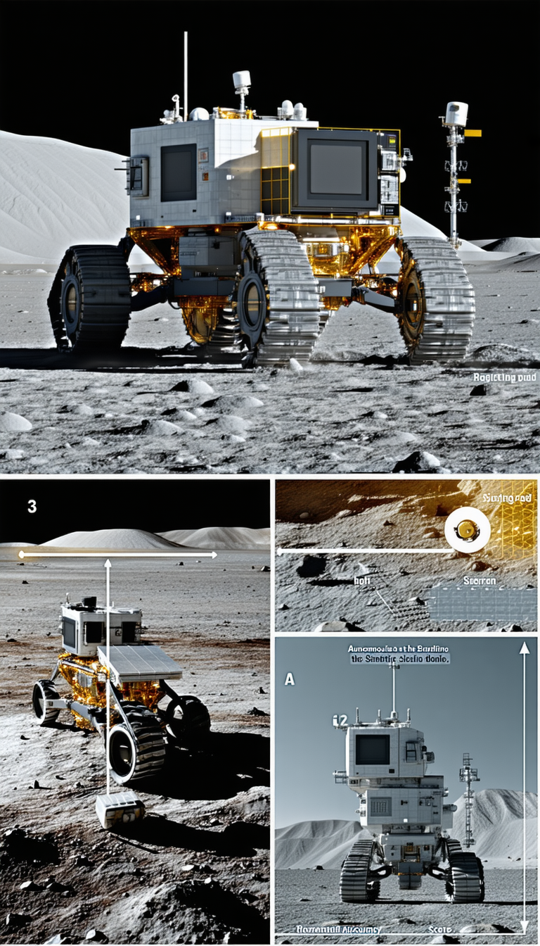 There Are Four Pictures Of A Robotic Vehicle On The Moon