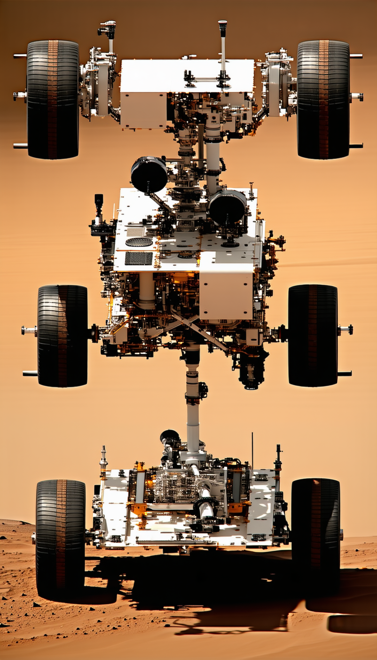 A White Rover Vehicle With A Large Antenna On Top Of It
