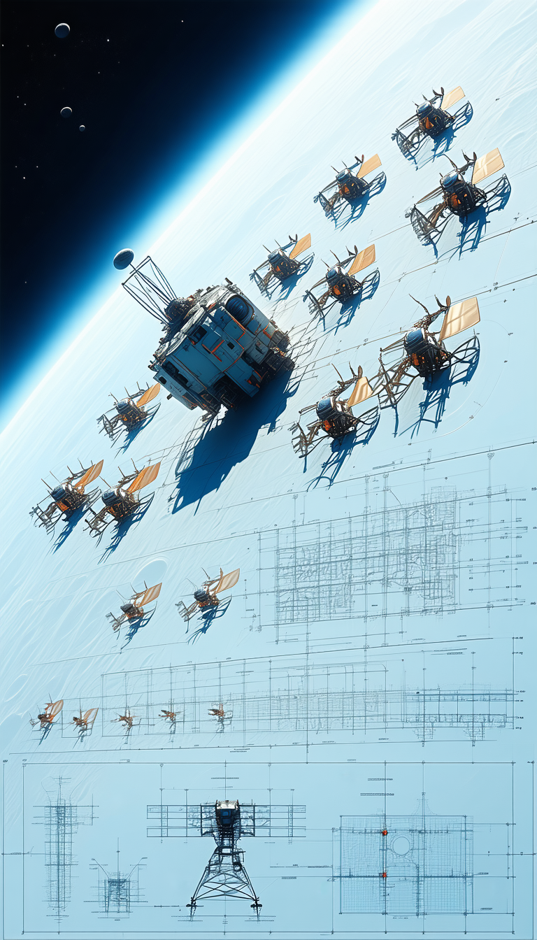 In The Image, There Is A Large Spacecraft With A Blue And White Color Scheme