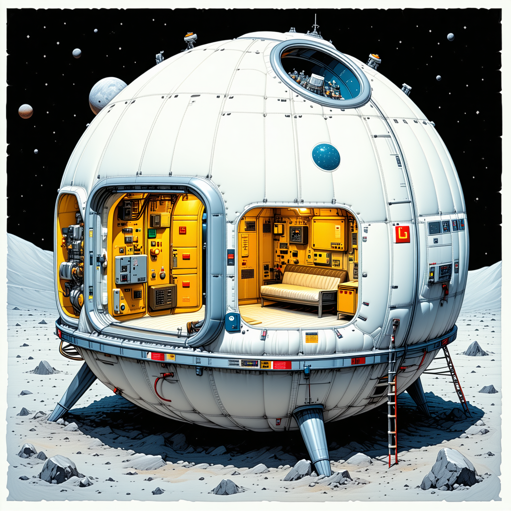 A Large White Spacecraft, Possibly A Space Station, With A Round Shape And A Dome-like Structure