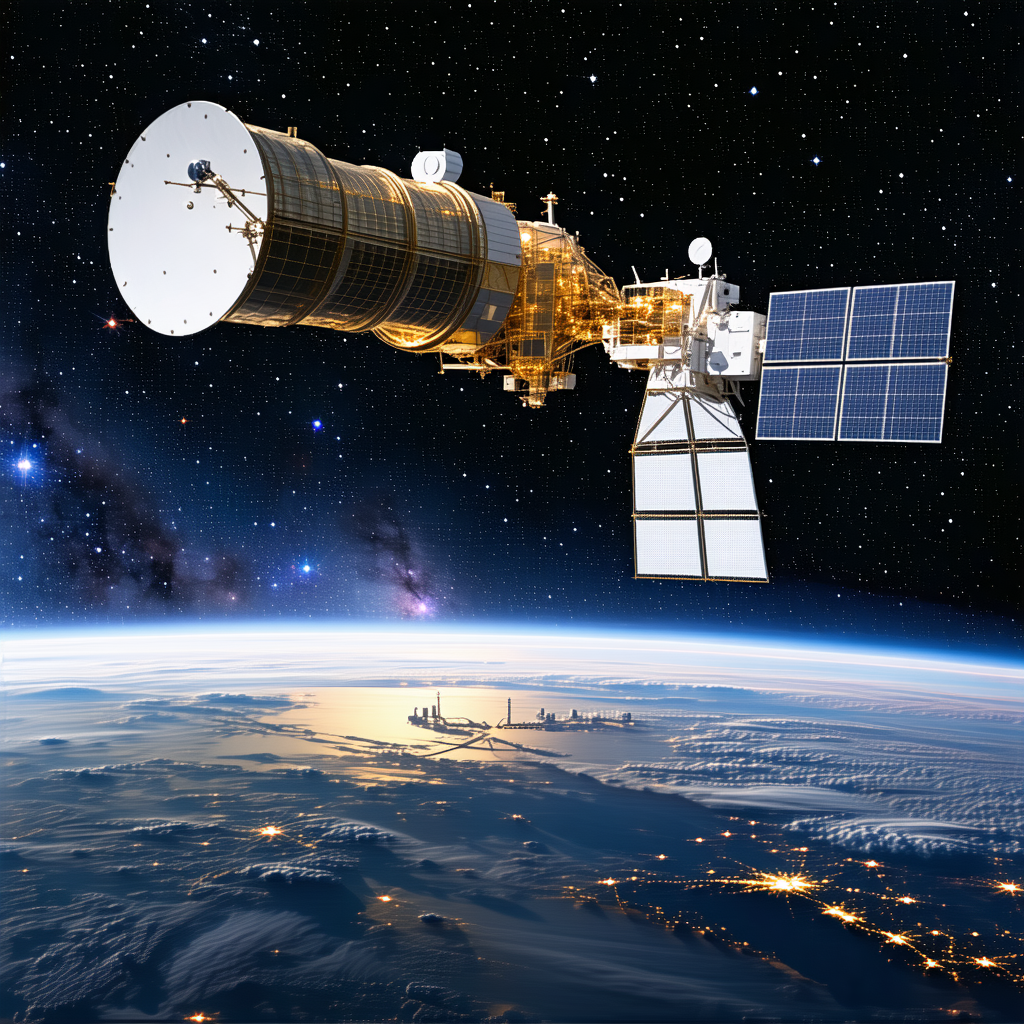 A Spacecraft, Possibly A Satellite, Flying Over A Beautiful Blue Planet